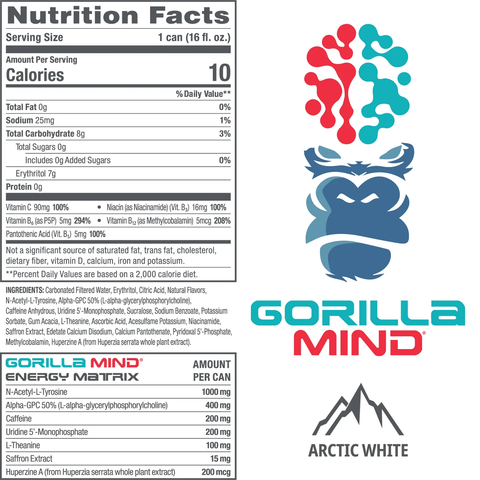 Gorilla Mind RTD Energy Drink - Arctic White (1 Can)