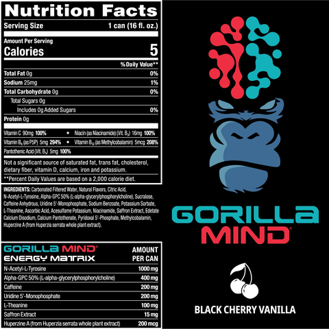 Gorilla Mind RTD Energy Drink - Black Cherry Vanilla (1 Can)