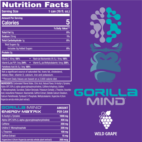 Gorilla Mind RTD Energy Drink - Wild Grape (1 Can)