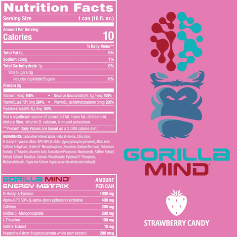 Gorilla Mind RTD Energy Drink - Strawberry Candy (1 Can)