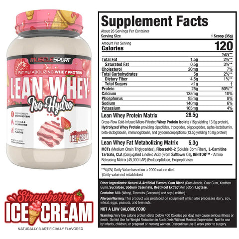 MuscleSport Lean Whey 2lb - Strawberry Ice Cream