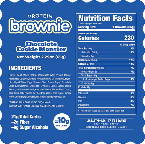 Alpha Prime - Prime Bites Protein Brownie - Chocolate Cookie Monster (Select Size)